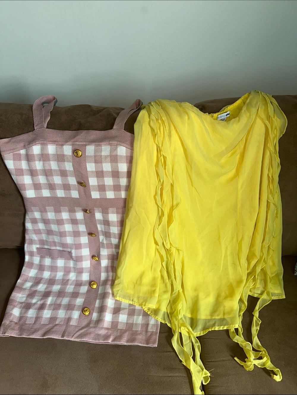 BUNDLE DEAL❗️❗️Yellow chiffon dress & pink gingham knit dress